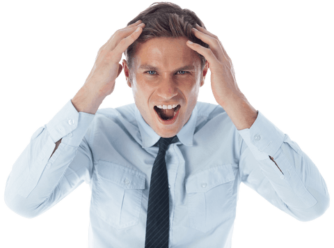 Frustrated Businessman on Transparent Background Hands on Head