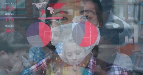 Children in Classroom with Digital Graphs Representing Education Data