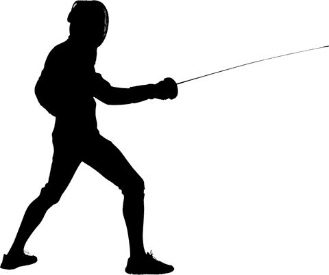 Silhouette athletic male fencer on transparent background