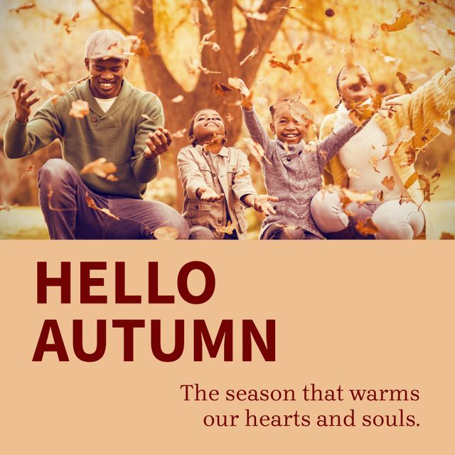 Happy African American Family Enjoying Autumn Foliage Outdoors - Download Free Stock Templates Pikwizard.com