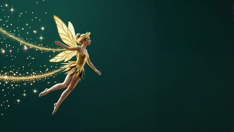 Enchanting Gold Fairy Dancing in Dark Background