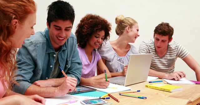 Group of Young Students Collaborating on Homework Project Together - Download Free Stock Images Pikwizard.com