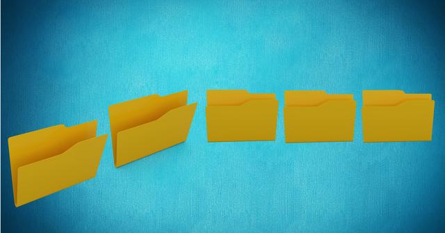 Empty file folders in a row against a vibrant turquoise background symbolize organization and order. Use this image in presentations, blogs, or websites discussing document management, administrative tools, or efficient filed systems.