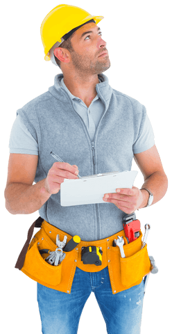 transparent worker writing on clipboard with tools belt - Download Free Stock Videos Pikwizard.com