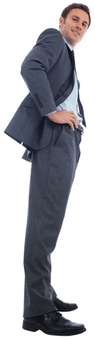 Transparent Confident Businessman Hands on Hips Smiling