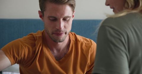 Expectant couple discussing plans and future expectations