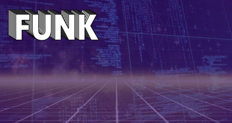Retro Funk Text with Digital Data Background