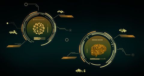 Digital Interface with Brain and Shapes over Dark Background