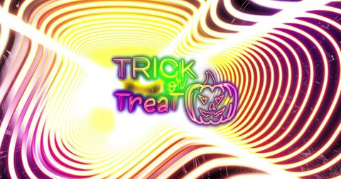 Neon Trick or Treat Text with Abstract Halloween Background