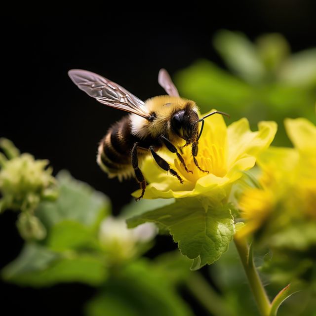 Close-Up of Bumblebee Pollinating Yellow Flower in Nature - Download Free Stock Images Pikwizard.com