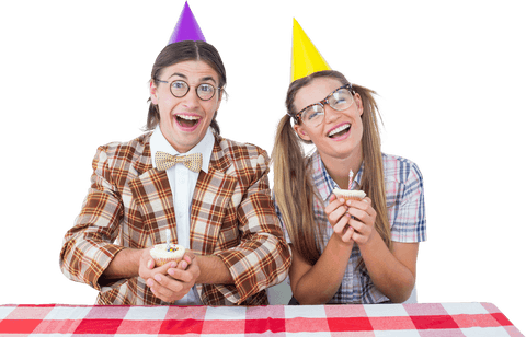 transparent nerdy couple celebrating birthday with joyful expression - Download Free Stock Videos Pikwizard.com
