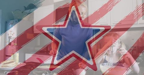 Patriotic Family Baking with Star-Spangled Overlay