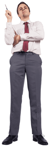 Transparent Background Confident Caucasian Businessman Holding Pen