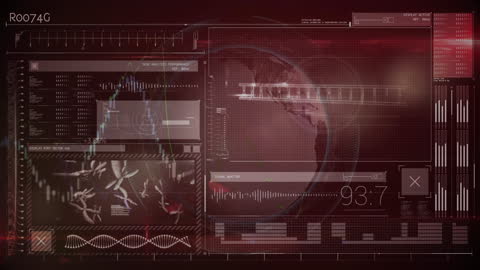 Animated Digital Interface with Globe, Data & Chromosomes