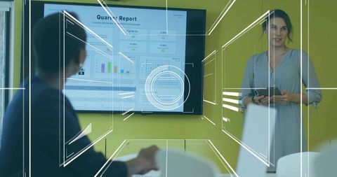 Businesswoman Presenting Analytics Report in Meeting Room