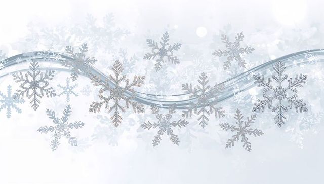 Silver snowflake wave with translucent ribbon and frosted bokeh winter background