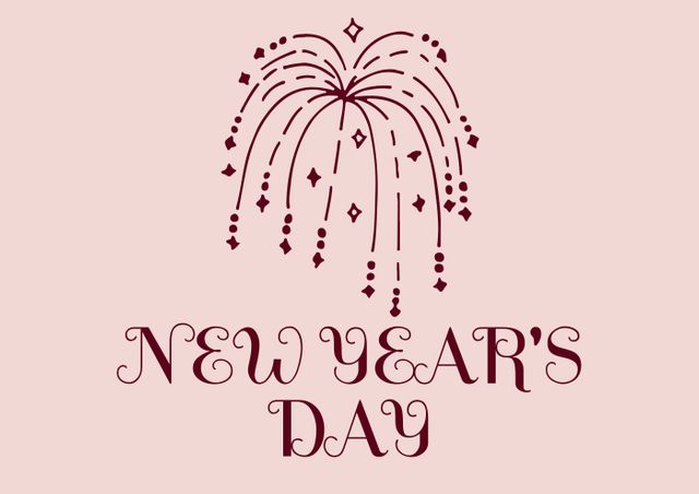 Digital composite image of new year's day text firework on pink background. christmas, symbol and creativity.