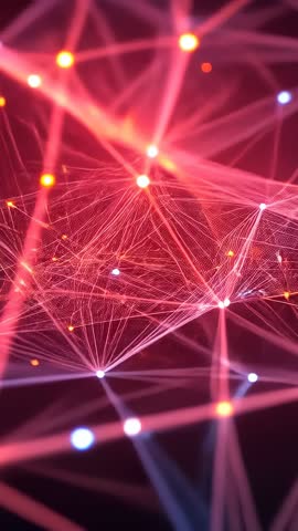 Vertical loop rippling energy across glowing 3D mesh network with pulsing nodes