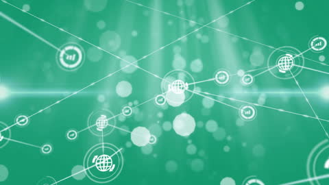 Digital Network and Global Icons on Green Background