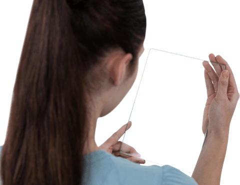 Businesswoman Interacting with Transparent Glass Tablet - Download Free Stock Videos Pikwizard.com