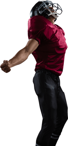 Excited American Football Player in Red Jersey on Transparent Background