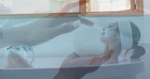 Wellness and serenity: facial care in luxurious bathtub
