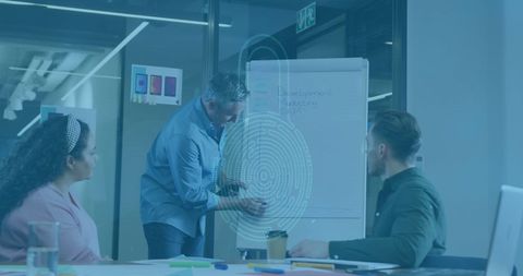 Business Meeting with Digital Security Overlay
