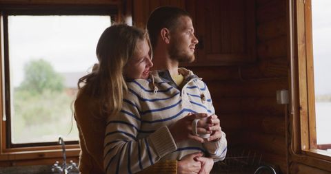 Couple Enjoys Peaceful Morning Tea in Cozy Log Cabin