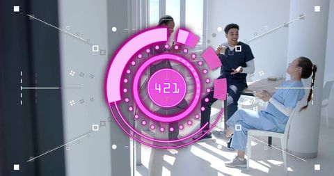 Healthcare Workers Collaborating with Digital Interface in Modern Hospital