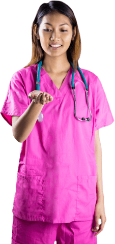 Transparent Asian Nurse Stretching Out Hand in Pink Scrubs - Download Free Stock Videos Pikwizard.com