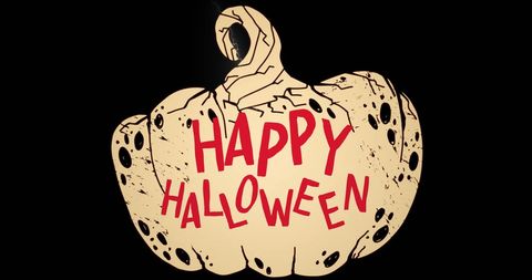Halloween Greeting on Illustrated Pumpkin with Ominous Tone