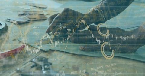 Engineer analyzing circuit board with futuristic data overlay