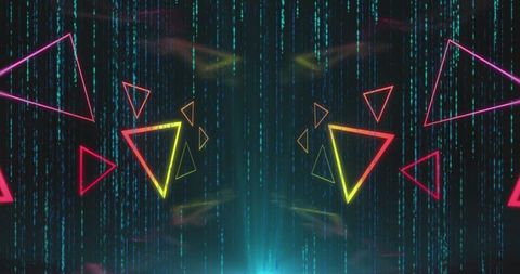 futuristic digital triangles with falling lights on dark background - Download Free Stock Images Pikwizard.com