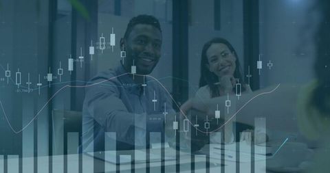 Business Professionals Shaking Hands, Analyzing Data with Digital Charts Overlay