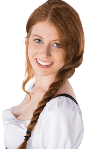 Smiling woman with braided hair in traditional german attire transparent
