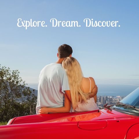 Romantic couple embracing travel freedom