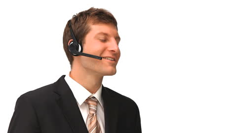 Smiling Businessman with Headset on White Background