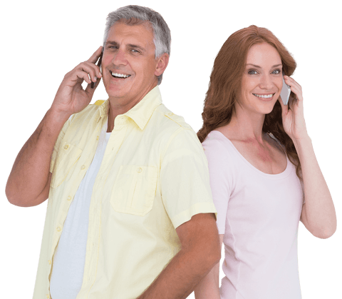 Casual Mature Couple Talking on Smartphones Standing Back to Back Transparent - Download Free Stock Videos Pikwizard.com