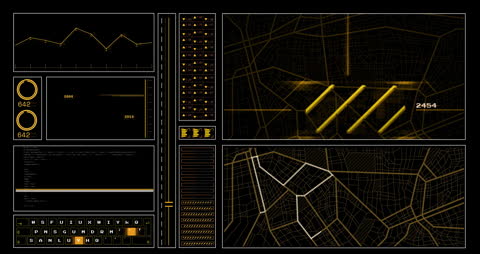 Futuristic Digital Interface with Graphs and Maps