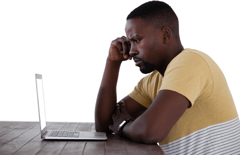 Focused Young Adult Man Engaging with Laptop, Transparent Background - Download Free Stock Videos Pikwizard.com