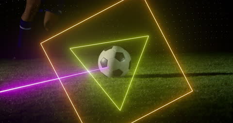 Neon Soccer Action Shot with Players and Abstract Glow