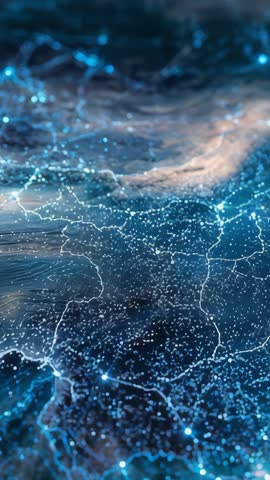 Pulsing Digital Network Grid with Glowing Nodes and Flowing Data - Vertical Tech Video