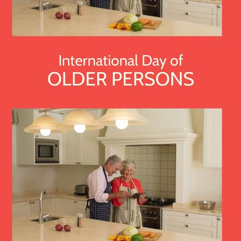 Happy Senior Couple Cooking in Kitchen for International Day of Older Persons