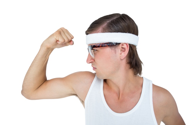 Geeky Hipster Posing Flexing Muscles Transparent Background Retro Sportswear - Download Free Stock Videos Pikwizard.com