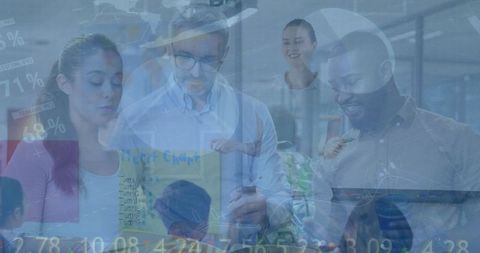 Diverse Coworkers Analyzing Business Data and Financial Graphs