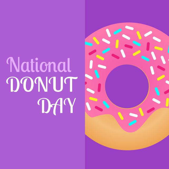 Colorful Donut with Sprinkles for National Donut Day on Purple Background - Download Free Stock Templates Pikwizard.com