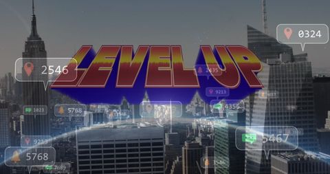 Level up concept over modern cityscape