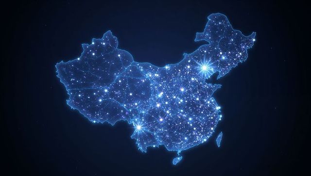 Digital network map of china with glowing connectivity nodes