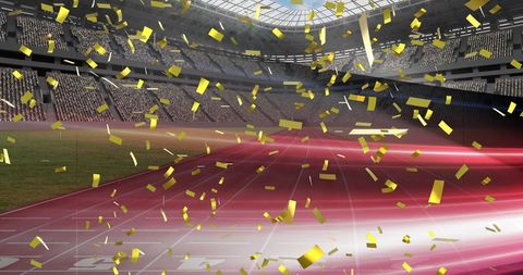Gold Confetti and Light Trails Illuminate Stadium Scene