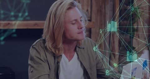 Businessman Engaged with Futuristic Digital Network Hologram